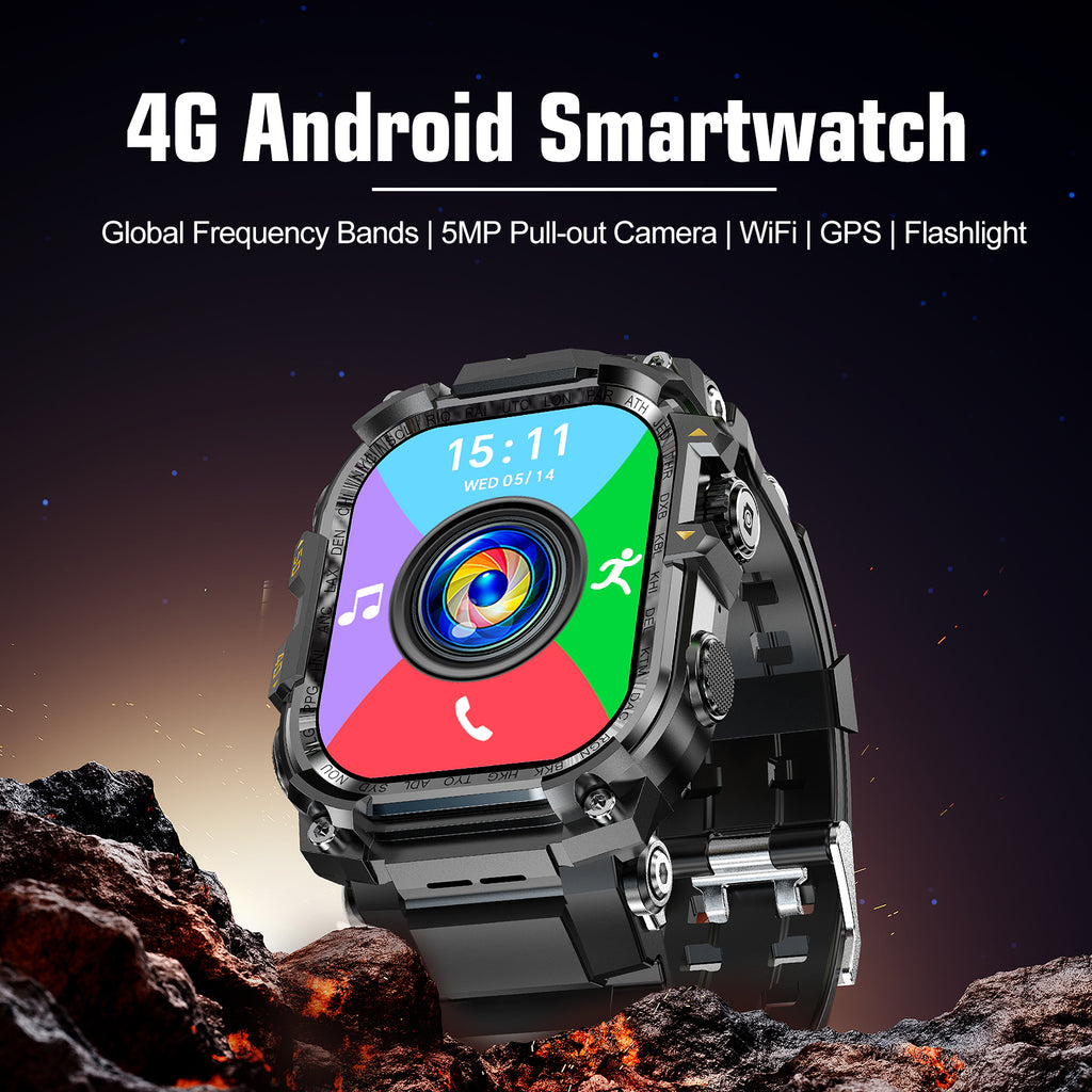 B-7 4G Smart Watch Quad Core 3GB 32GB Rotating Camera Herrenuhr 2.06" AMOLED HD Screen Smartwatch WiFi Bluetooth GPS Fitness Tracker Sportuhr (schwarz)