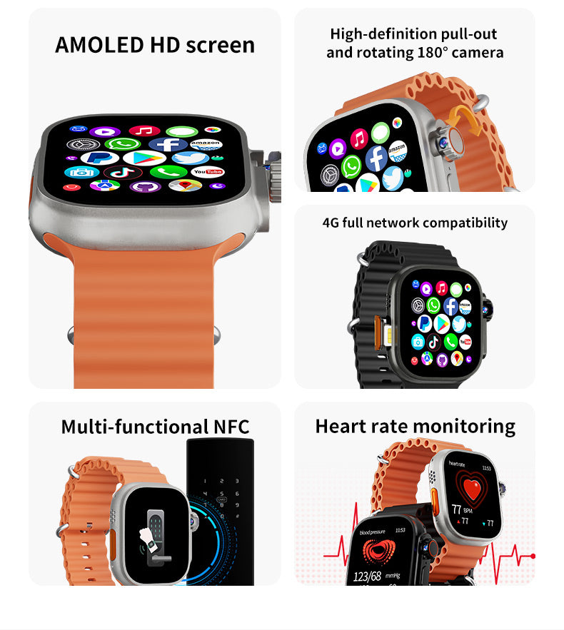 D-6 Nouveau 4G LTE GPS réseau complet Android 8.1 montre intelligente autonome 32 Go 2,04 pouces AMOLED tirable rotatif Google Play carte SIM montre intelligente pour hommes