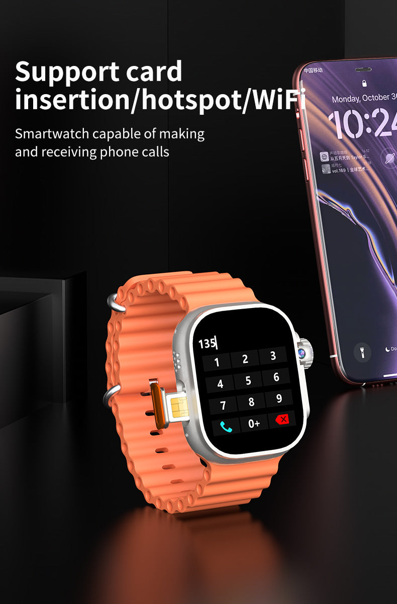 A-8 Smartwatch 4G Android 32GB Storage 4G/5G LTE Sim Card GPS WIFI 2.29 inch 490 * 580 Amoled NEW Smartwatch Rotary Camera (Orange)