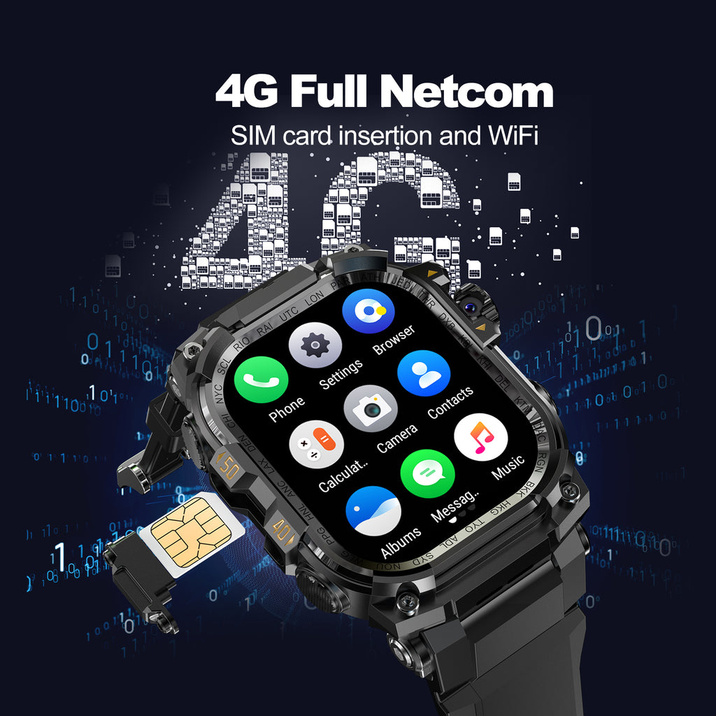 B-7 4G Smart Watch Quad Core 3GB 32GB Rotating Camera Herrenuhr 2.06" AMOLED HD Screen Smartwatch WiFi Bluetooth GPS Fitness Tracker Sportuhr (schwarz)