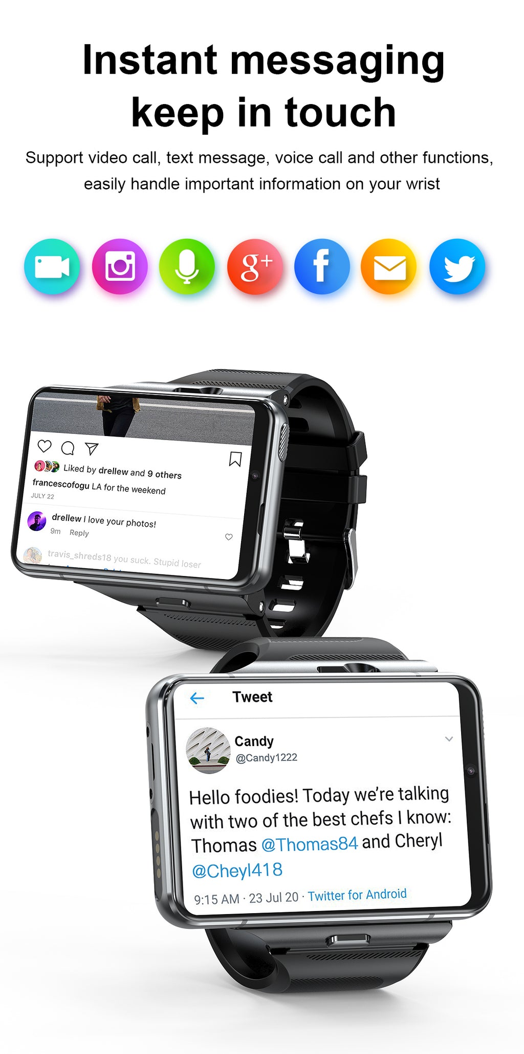 C-2-1  Nuovo 4G Internet GPS Smartwatch 4GB 64GB Android 11.0 2.88 "Grande schermo 800W + 200w doppia fotocamera Google Play SIM Card Orologio sportivo per uomini (nero)