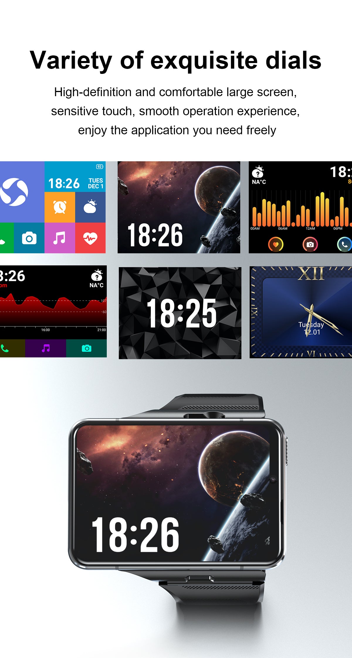 C-2-1  Nuovo 4G Internet GPS Smartwatch 4GB 64GB Android 11.0 2.88 "Grande schermo 800W + 200w doppia fotocamera Google Play SIM Card Orologio sportivo per uomini (nero)