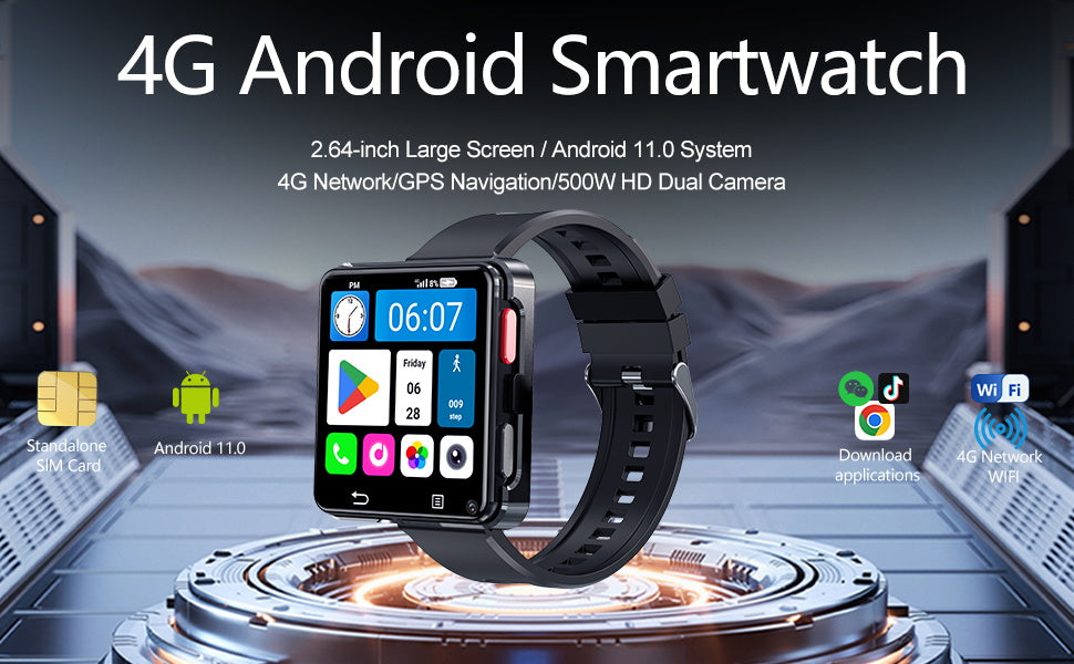 B-3 Neue 4G LTE GPS Vollnetzwerk Android 11.0 Standalone Smartwatch 64GB 2,64 Zoll HD Großbildschirm 800W Kamera Google Play SIM-Karte Smart Watch für Männer
