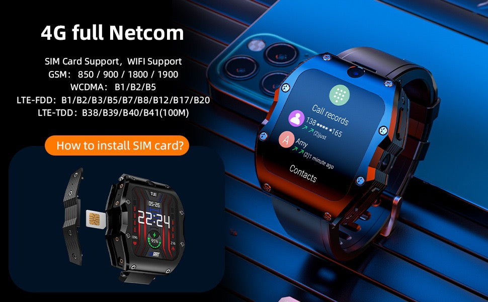 A-9 4G LTE Android 9.0 Smartwatch 5.0MP 13.0MP Dual Cameras 128GB  Quad Core WIFI GPS Smart Watch for Men and Boy