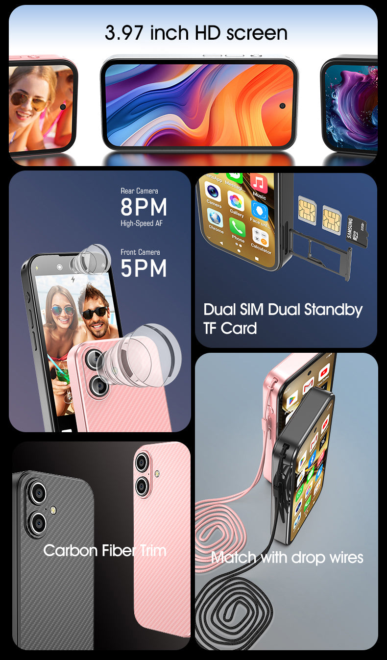 AA1 Mini Smartwatch | Android 12.0 | 3.97" HD Screen | Dual SIM + TF Card | 5MP+8MP AF Cameras | 4GB RAM 64GB Storage | Bluetooth 5.0