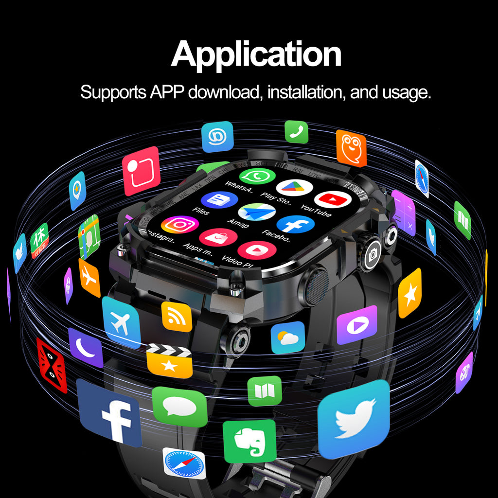 B-7 4G Smart Watch Quad Core 3GB 32GB Rotating Camera Herrenuhr 2.06" AMOLED HD Screen Smartwatch WiFi Bluetooth GPS Fitness Tracker Sportuhr (schwarz)