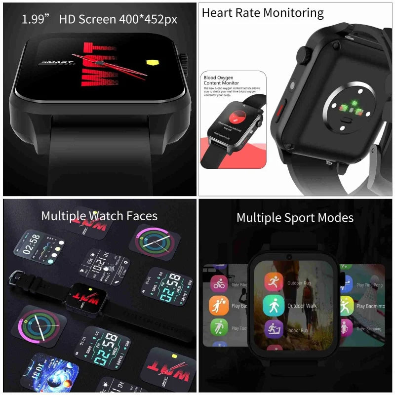 C-01 TK01 4G Internet Smart Watch Phone 4GB 64GB Android 9.0 G PS 1.99 "Schermo doppia fotocamera Google Play SIM Card Orologio sportivo per uomini