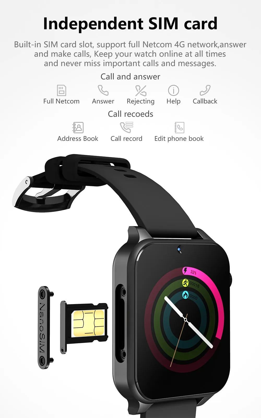 A5 TK01 4G Internet SmartWatch Phone 4GB 64GB Android 9.0 GPS 1.99" Screen Dual Camera Google Play SIM Card Sports Watch for Men and Boy