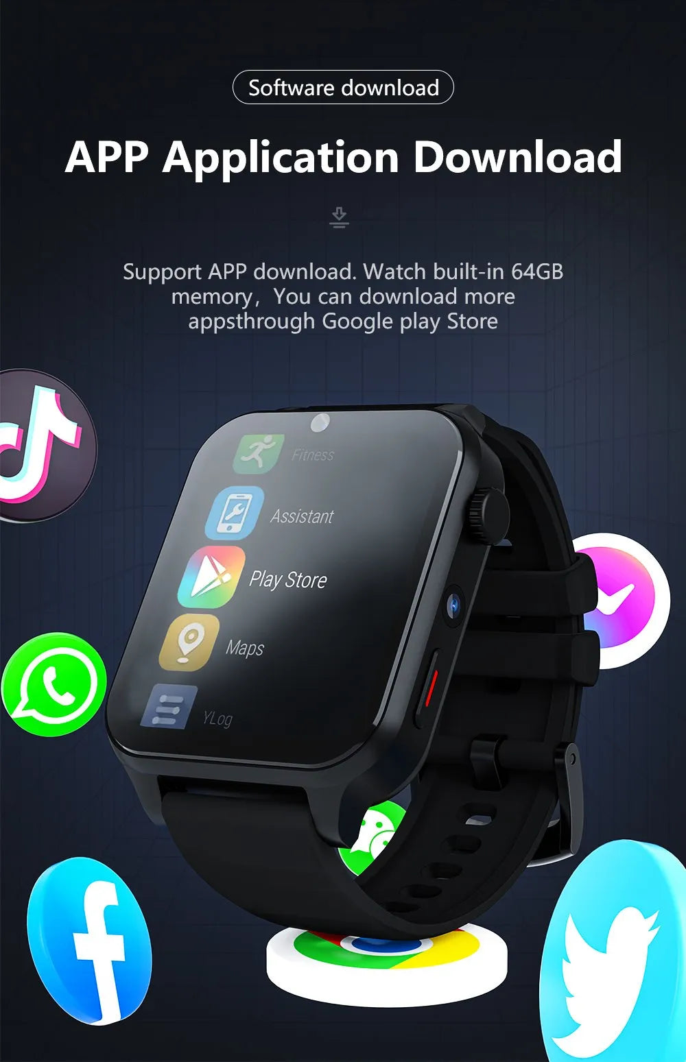 A-5 TK01 4G Internet Smart Watch Phone 4GB 64GB Android 9.0 G PS 1.99" Screen Dual Camera Google Play SIM Card Sports Watch for Men and Boy